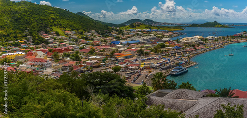 A view from Fort Louis across the settlement of Marigot in St Martin