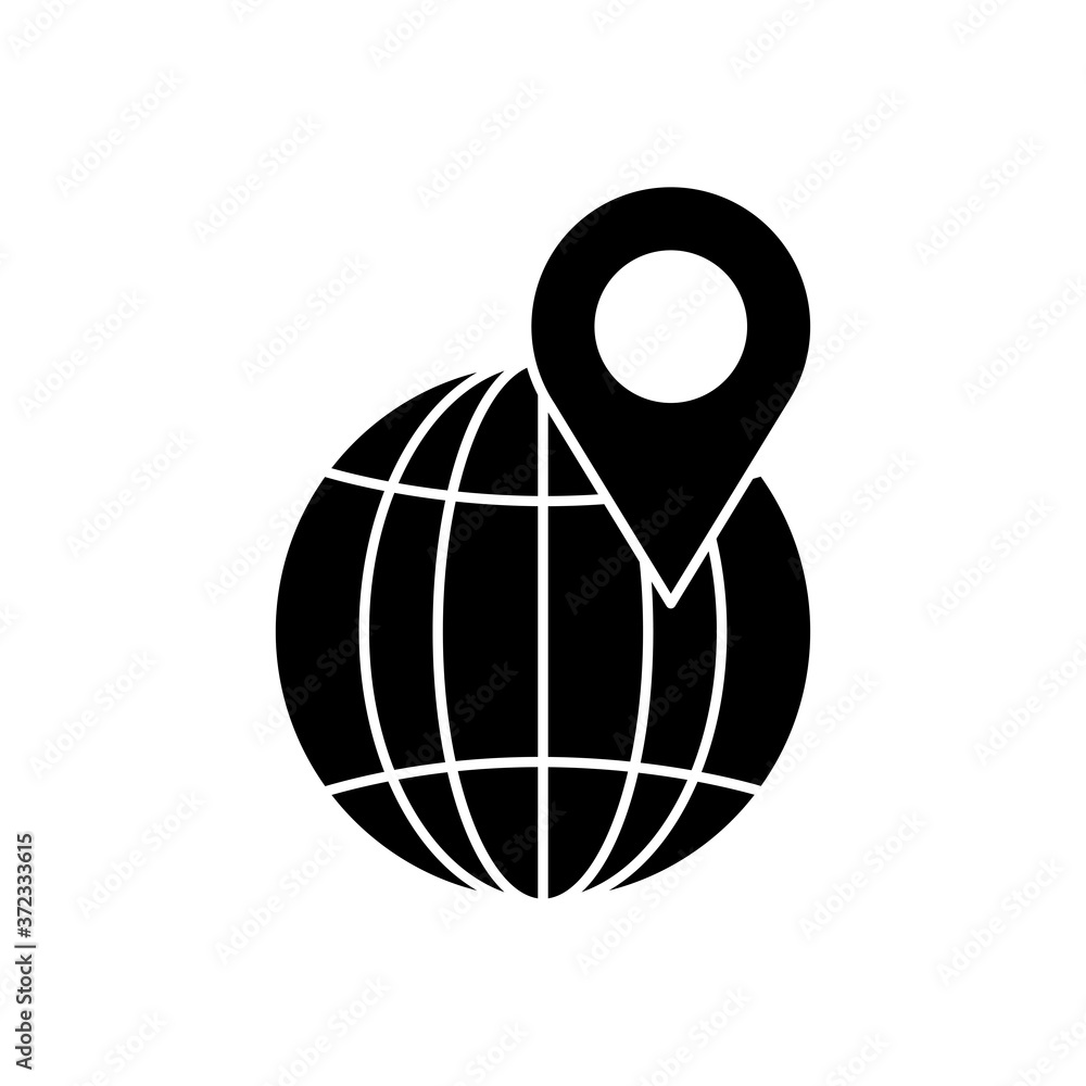 global sphere with location pin icon, silhouette style global sphere with location pin icon, silhouette style