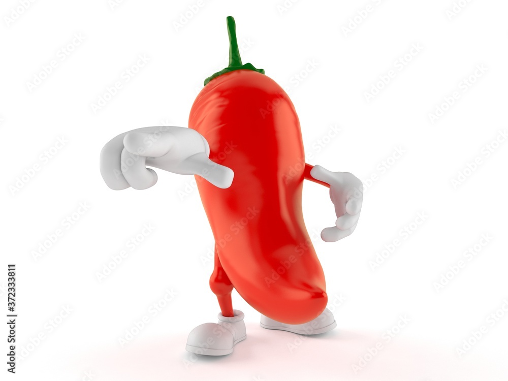 Naklejka premium Hot paprika character pointing finger