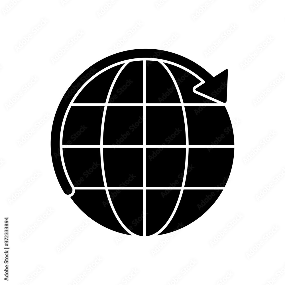 circle arrow around of global sphere icon, silhouette style