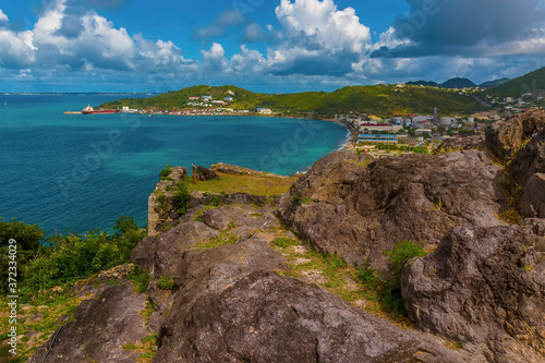 A view from Fort Louis northward from the settlement of Marigot in St Martin photo