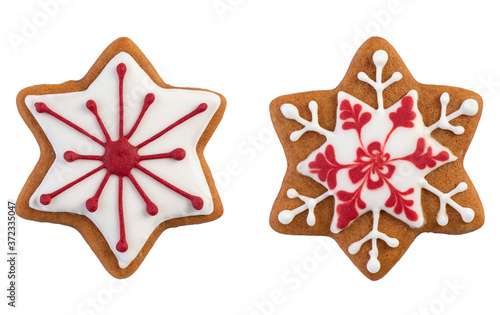 Decorated gingerbread star isolated on white background