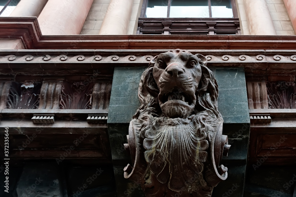 The lion head of the House of Scientists, the palace of Count Tolstoy building, Odessa Ukraine