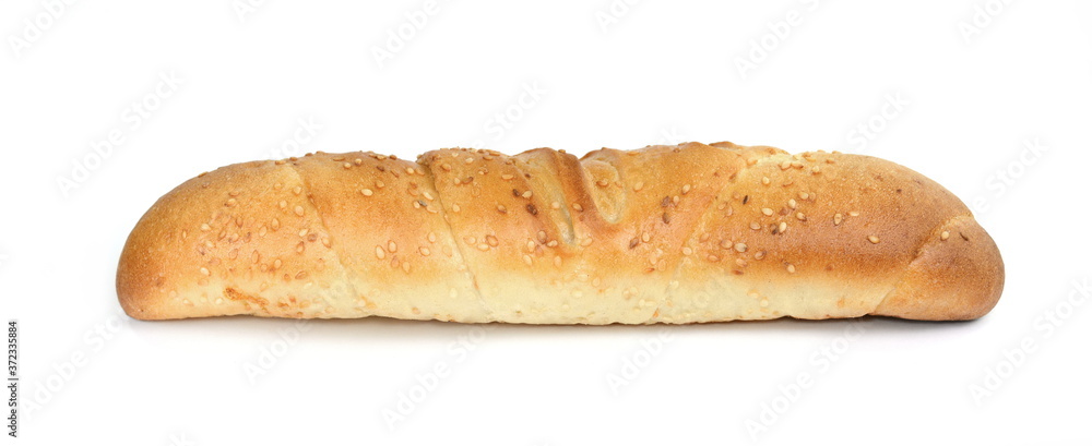 Small fresh baguette isolated on white background Small fresh baguette isolated on white background