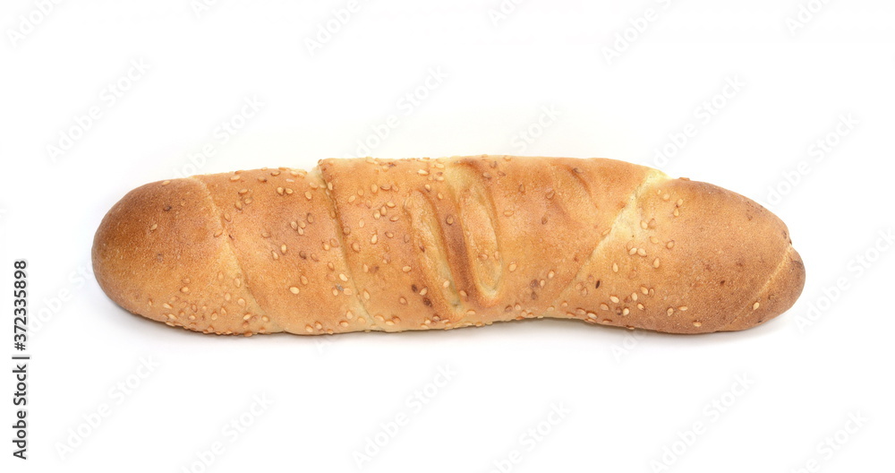 Small fresh baguette isolated on white background Small fresh baguette isolated on white background