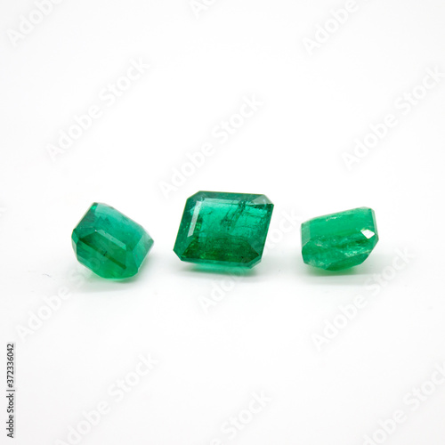 Emerald Gemstones Loose On White Background 