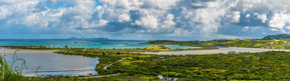 The lookout from Paradise view, St Martin towards St Barts in the distance