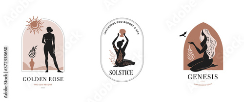Mystic women, exotic woman, feminine concept illustration, beautiful esoteric women silhouettes . Flat style vector design