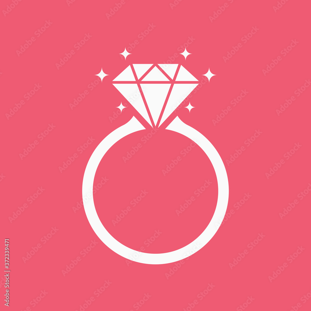 Diamond engagement ring icon on pink background Diamond engagement ring icon on pink background