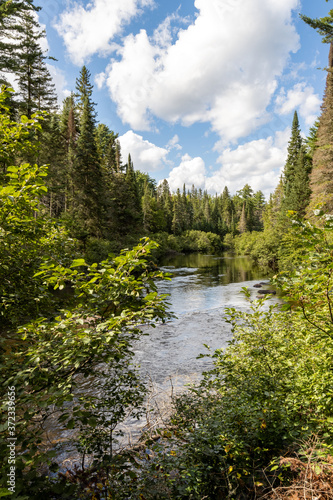 River running in valley through Canadian forest