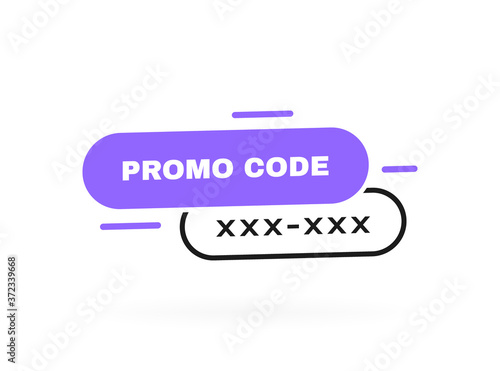 Promo code, coupon code label design. Geometric flat banner. Modern vector illustration