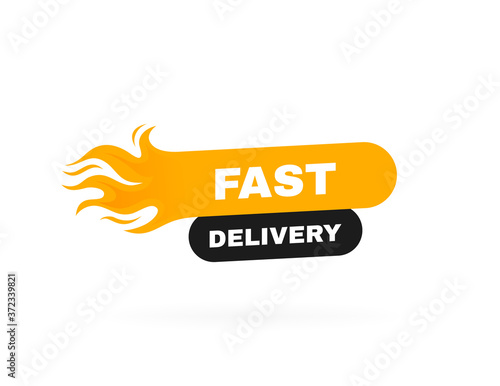Fast delivery geometric badge with fire. Delivery concept. Modern Vector illustration