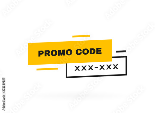 Promo code, coupon code label design. Geometric flat banner. Modern vector illustration