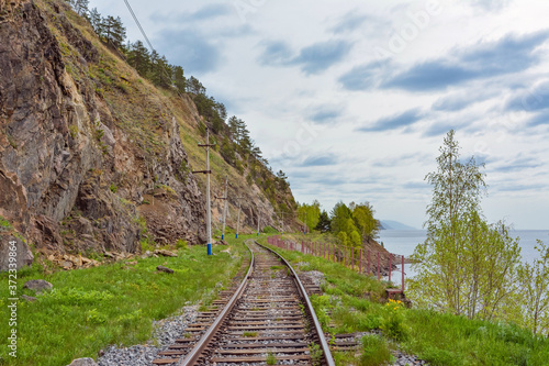 railway tunnel in the mountains on the shore of lake Baikal