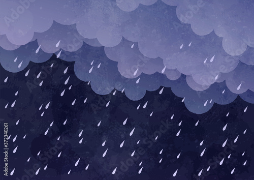 Cloud and rain on dark background. watercolor on paper craft style. Vector illustration. photo