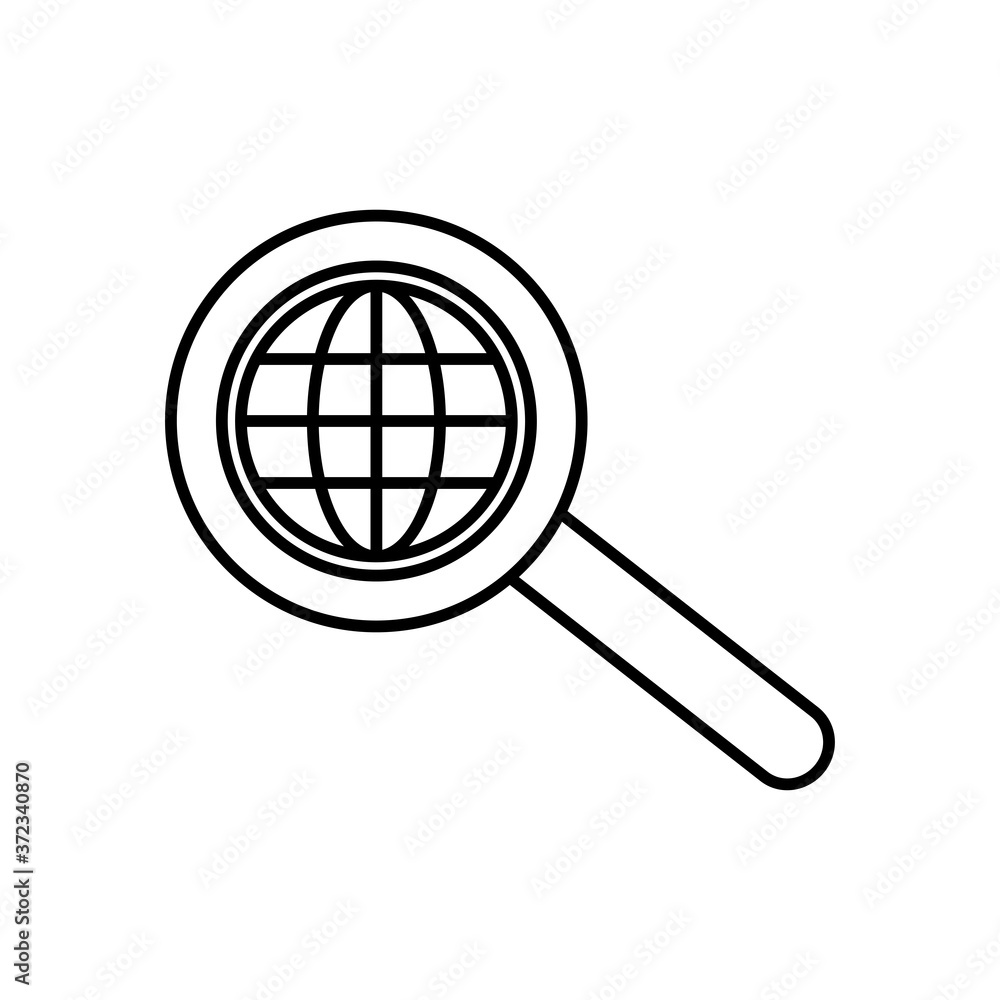 magnifying glass with global sphere icon, line style magnifying glass with global sphere icon, line style