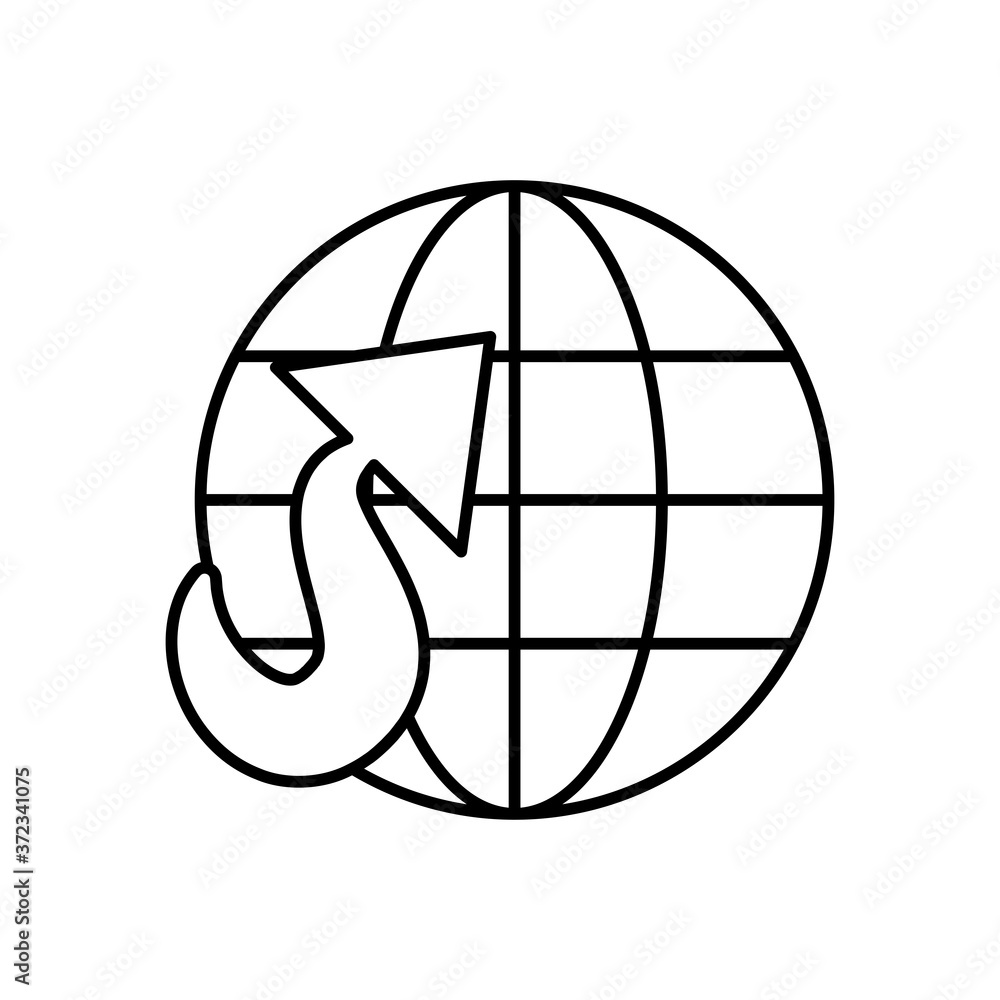 curvy arrow and global sphere icon, line style curvy arrow and global sphere icon, line style
