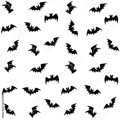 Halloween background with black bats. Haloween party card background template. Flock of bats. © Warxar