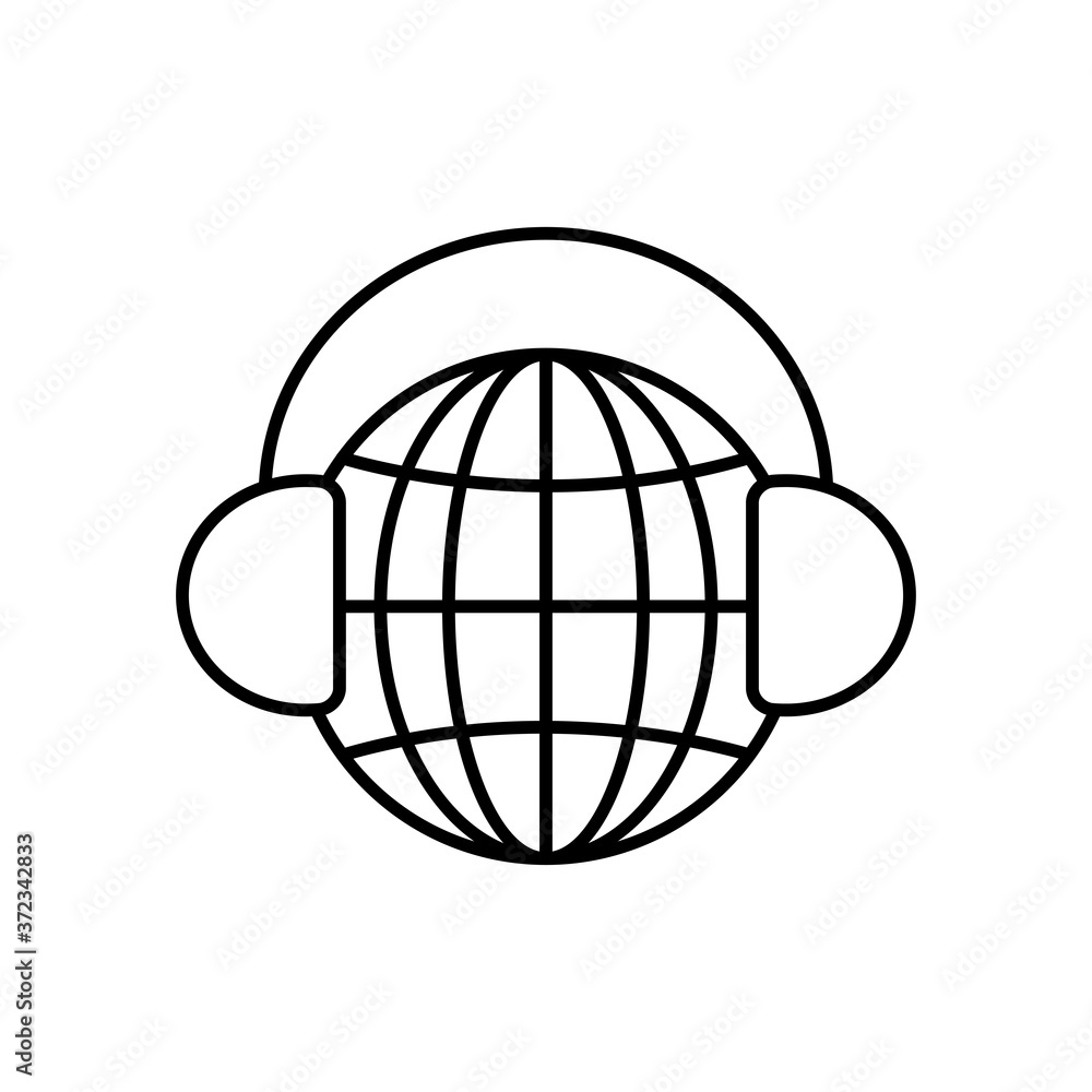global sphere with headphones icon, line style global sphere with headphones icon, line style