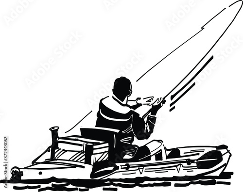 Silhouette of a  fisherman on the kayak