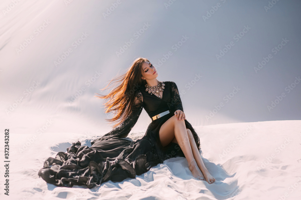 Beautiful Mysterious Mystical Girl With Long Hair In Black Dress