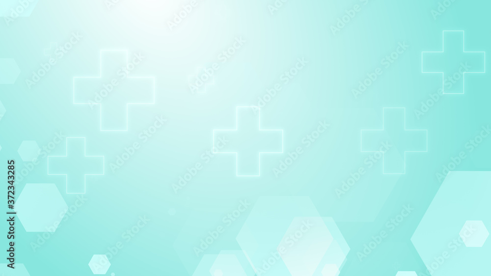 Hexagon cross geometric blue green pattern medical bright background. Abstract graphic design technology and science concept.