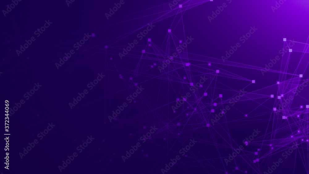 Fototapeta premium Abstract purple violet polygon tech network with connect technology background. Abstract dots and lines texture background. 3d rendering.