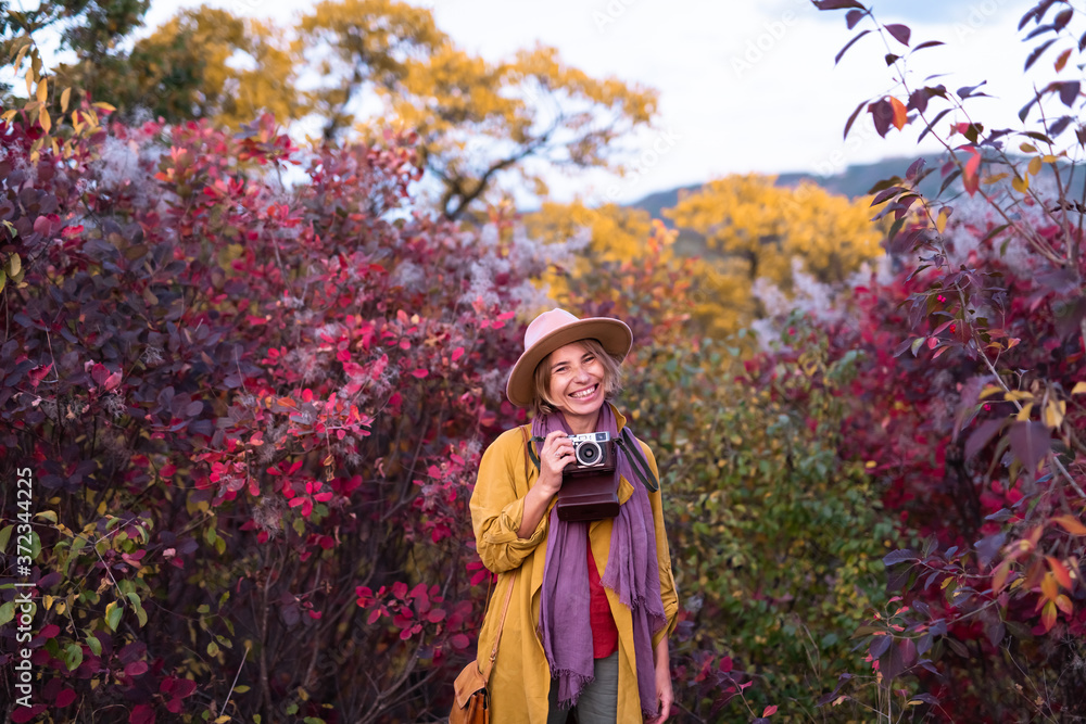 Woman Walking In Autumn Forest Woman Walking In Autumn Forest