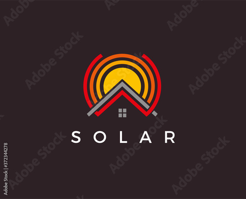 minimal solar energy logo template - vector illustration