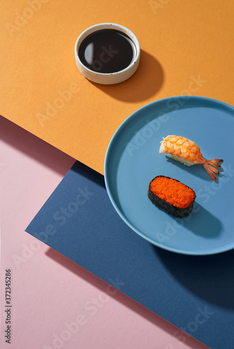 fresh and tasty traditional Japanese sushi photo