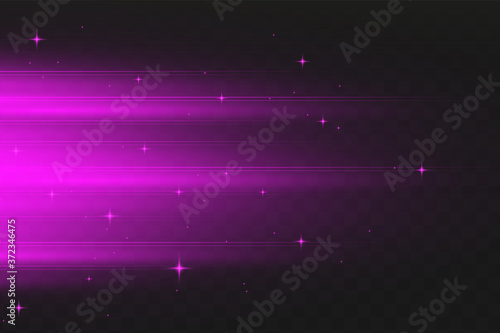 Purple horizontal lens flares pack. Laser beams, horizontal light rays.Beautiful light flares.