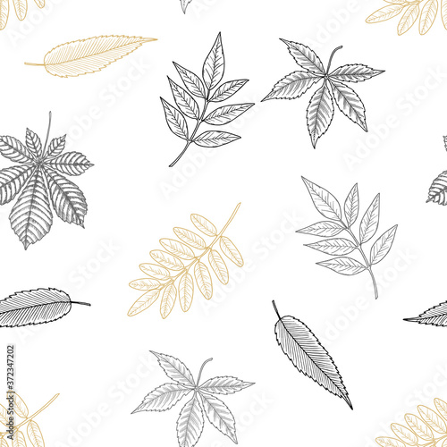 Seamless Autumn pattern. Wallpaper, background beautiful, cute, trendy bright print © Anastasiya 