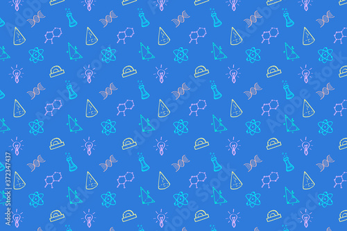 Back to school texture. Repeating illustration of educational supplies in doodle style.