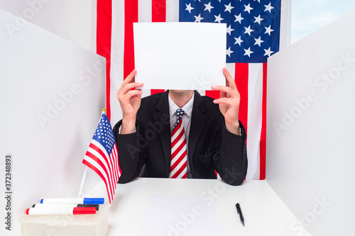 A man in an American flag t...
