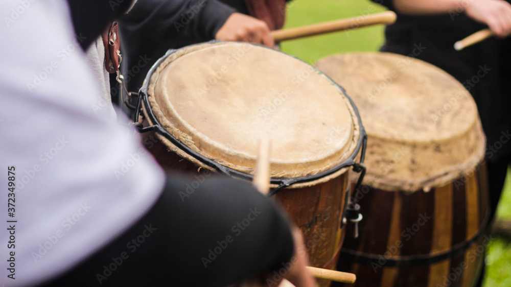 Obraz premium JUNE, 2019 - Oreja de Negro's Candombe drums in Resistencia, Argentina.