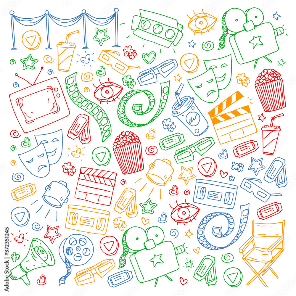 Cinema pattern with vector icons. Movie,