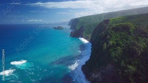 Aerial view of the Hawaiian coastline near Polulu valley on the Big Island