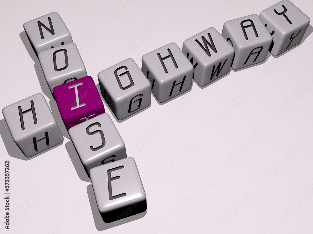 Φωτογραφία Real estate: HIGHWAY NOISE crossword by cubic dice letters, 3D illustration for