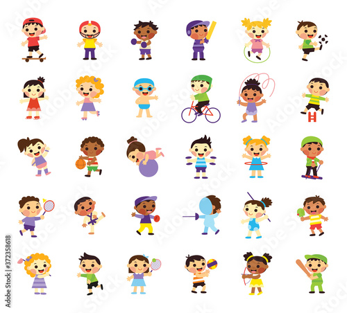 Children doing sports and playing - Vector illustration