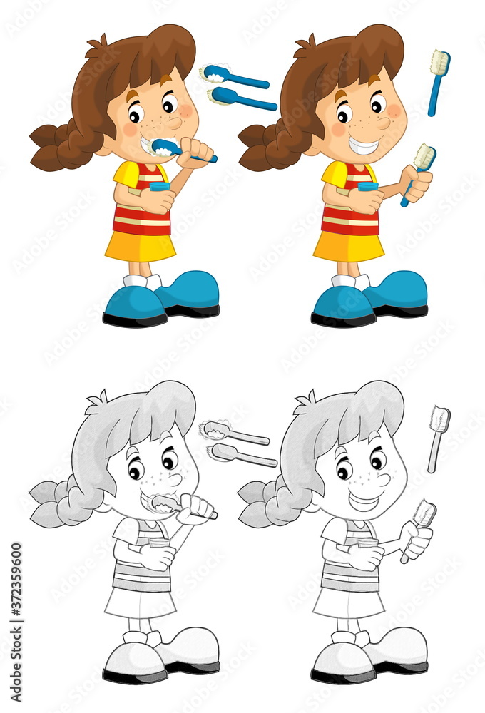 cartoon sketch girl washing on white background - illustration cartoon sketch girl washing on white background - illustration