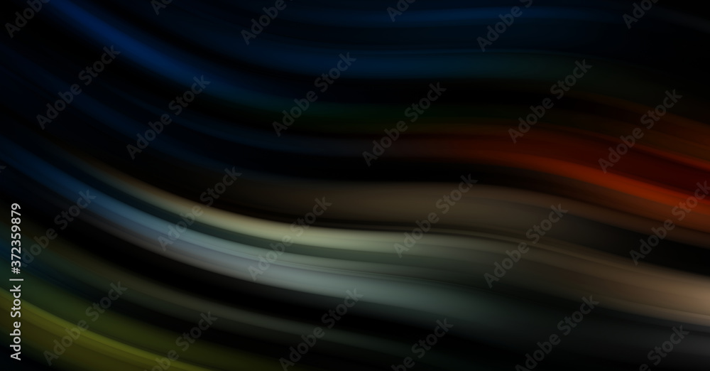Fototapeta premium Colorful smooth lines on black background. Liquid and fluid vibrant color waves flowing in the dark. Graphic illustration for wallpaper, banner, background, card, book, cover, poster, banner, brochure