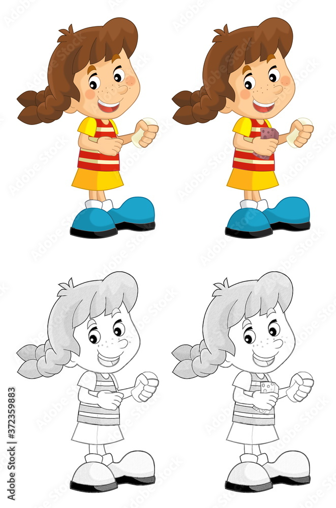 cartoon sketch girl washing on white background - illustration cartoon sketch girl washing on white background - illustration