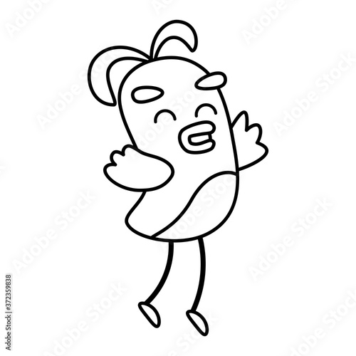 Happy bird comic cartoon. Ouline of a bird - Vector illustration