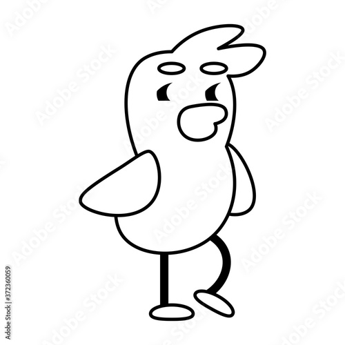 Happy bird comic cartoon. Ouline of a bird - Vector illustration