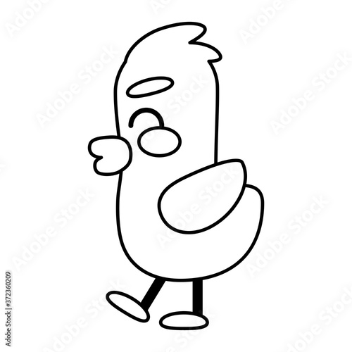 Happy bird comic cartoon. Ouline of a bird - Vector illustration