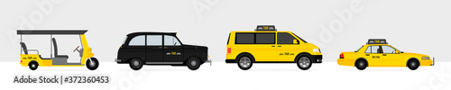 Vector set of world taxi cars and vehicles with yellow cab