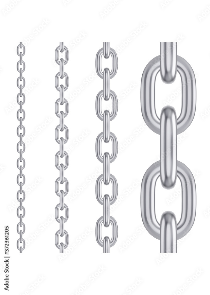 Metal stainless steel chain. Realistic vector seamless silver chain for brushes and design.