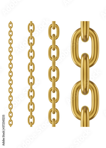 Golden metal chain. Realistic vector seamless chain for brushes and design.