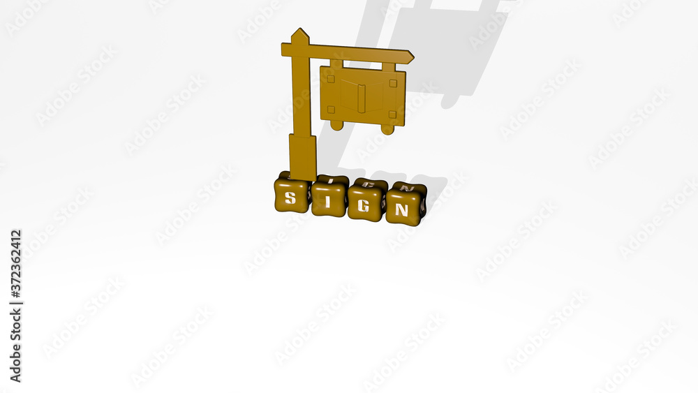 SIGN 3D icon object on text of cubic letters, 3D illustration for symbol and background SIGN 3D icon object on text of cubic letters, 3D illustration for symbol and background