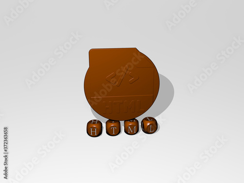 html 3D icon over cubic letters  3D illustration for code and computer